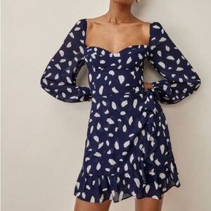 Reformation Cammi Dress Blue Splatter Size 8 Elegant